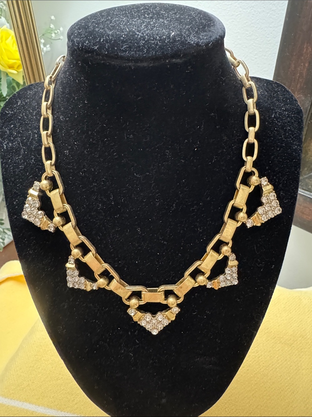 Stella & Dot Gold Crystal Link Statement Necklace